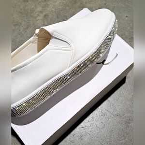 Feversole Slip on White Sneakers with Bling - size 9.5